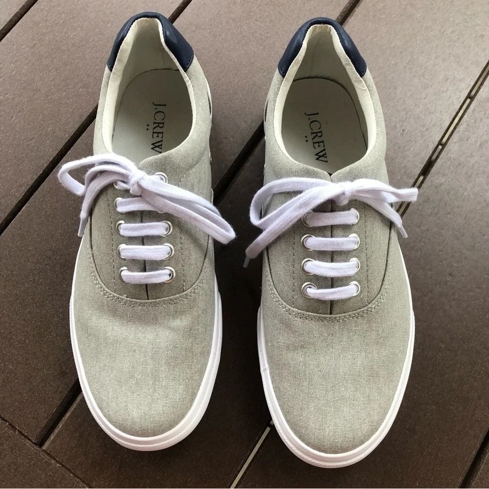 J Crew Casual Comfort Low Grey Canvas Lace Up Sneakers Size 9